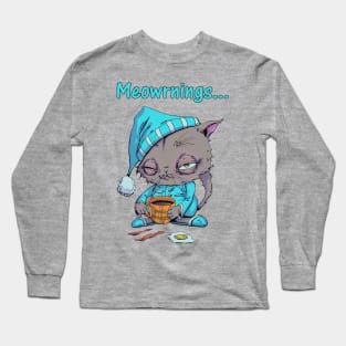 Cat Drinking Coffee and Eating Breakfast Long Sleeve T-Shirt